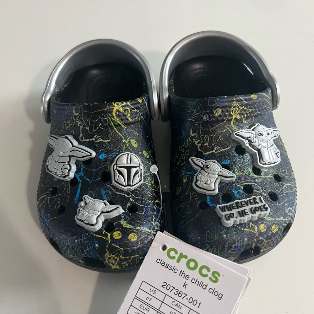Crocs Kids' Classic Star Wars Grogu Clogs | Baby Yoda Shoes | Water Shoes Sz c7